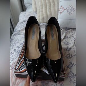 Saks Fifth Avenue Black Patent Leather Round-Toe Pumps